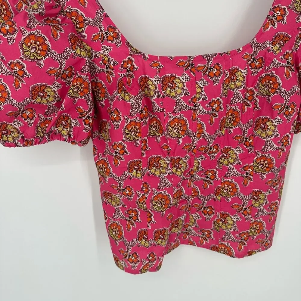 J. Crew Collection Puff-sleeve squareneck top in Ratti® pink blooms print Sz 4